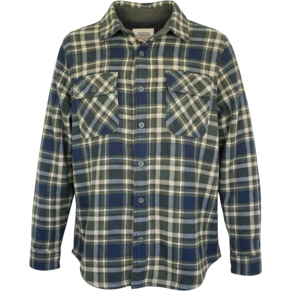 Boston Traders Flannel Shirt Jacket Mens Medium Green Blue Plaid Fleece Lined